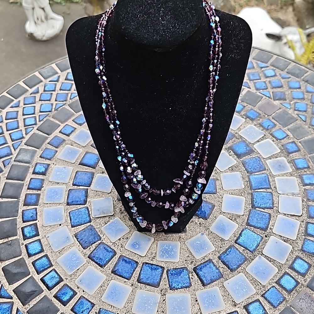 Purple Aurora Borelis Amethyst Beaded Necklace. Magnetic Seed Bead Clasp.